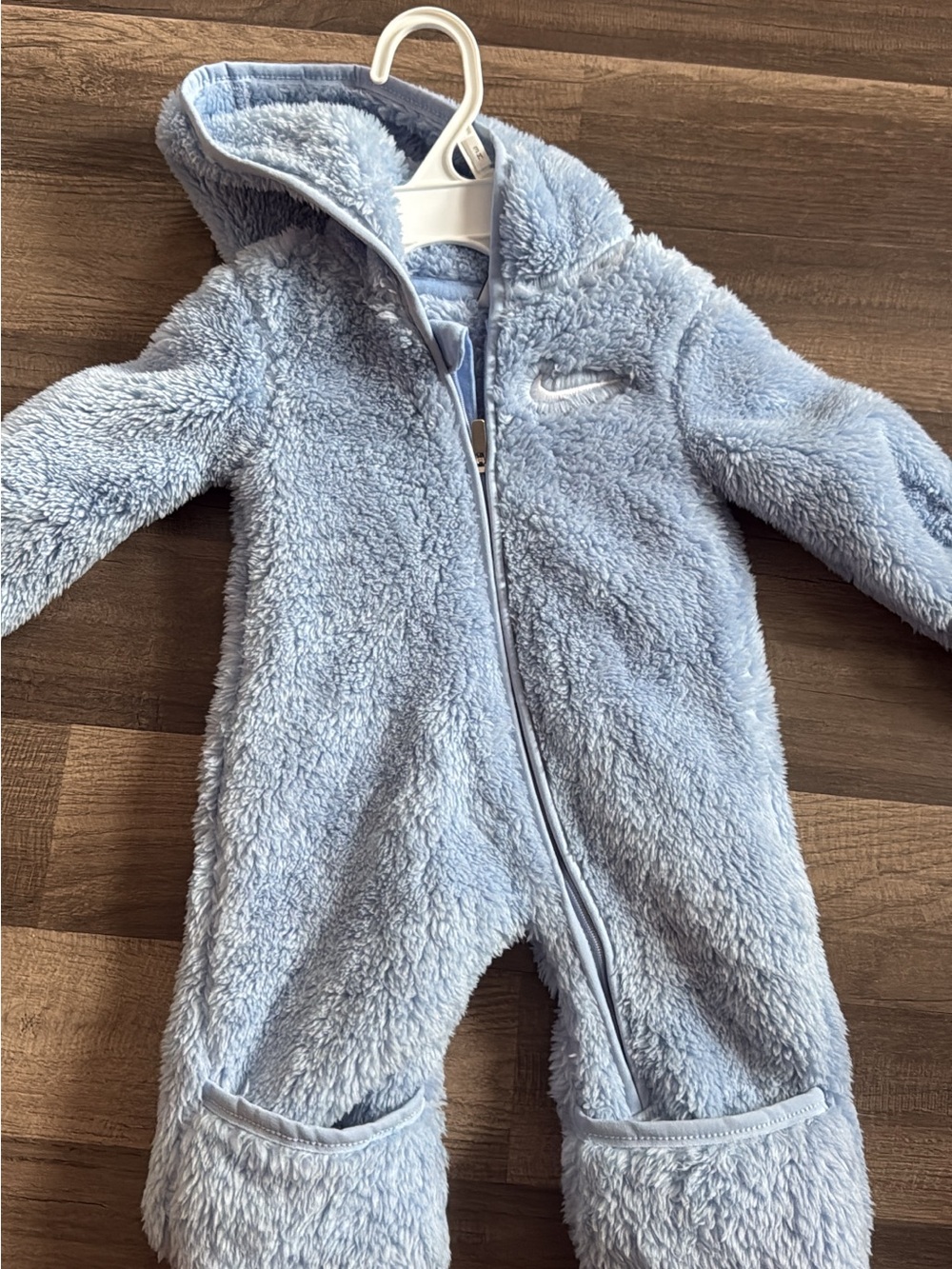 Nike Light Blue Plush Hooded Baby One-Piece Footie